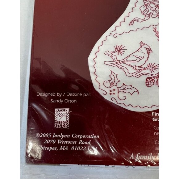 Janlynn Holiday Redwork Christmas Stocking Cross Stitch Kit - Picture 5 of 7